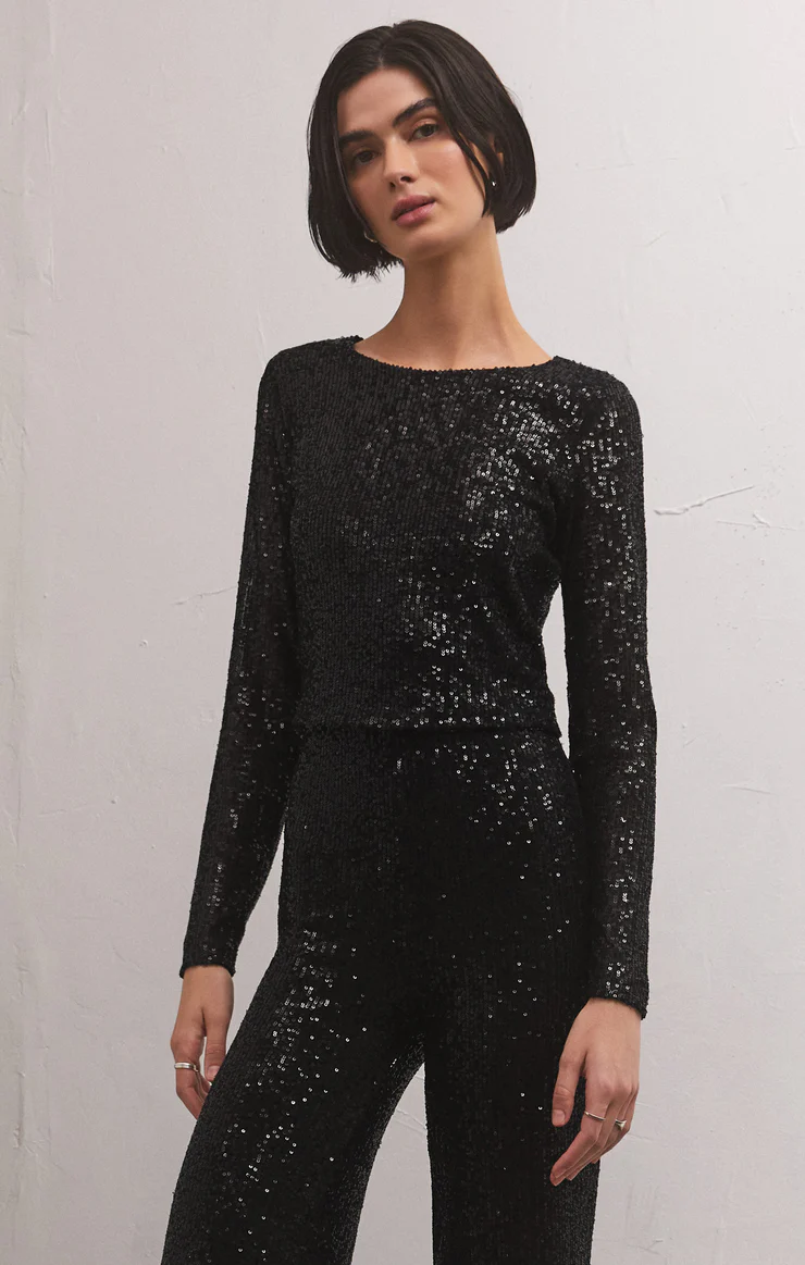 Aurora Sequin Top Black