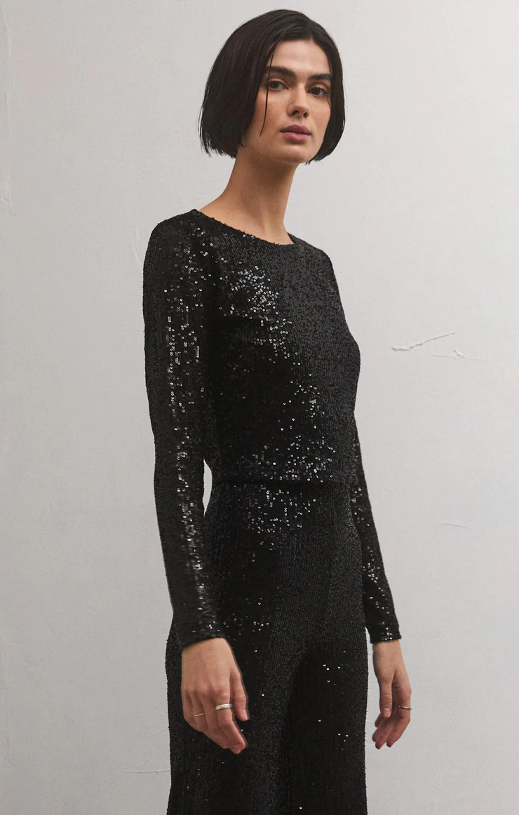 Aurora Sequin Top Black