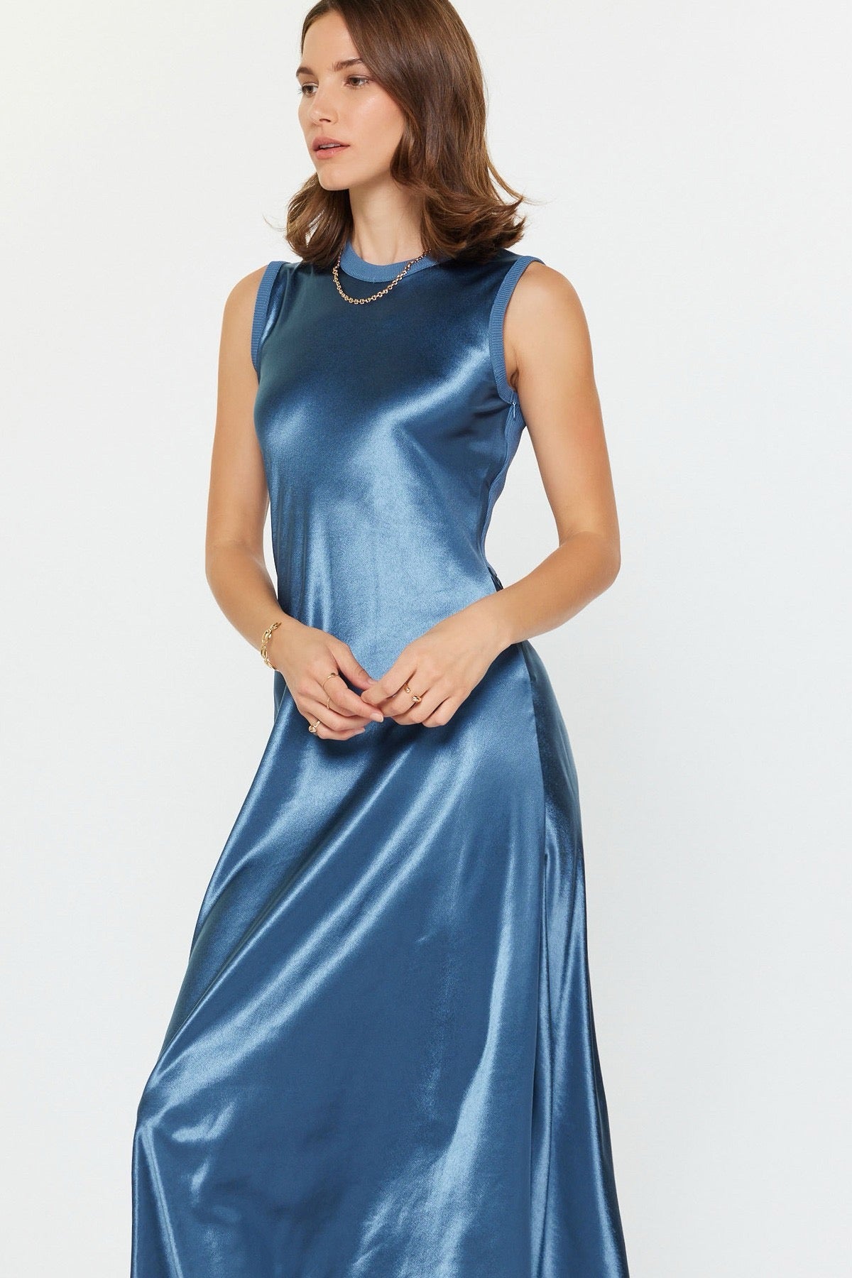 Amara Satin Midi Dress Midnight Blue